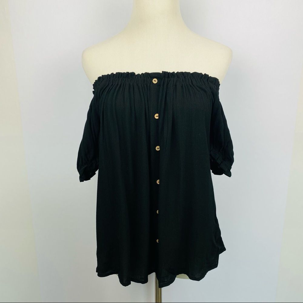 NEW ZANDER THREADS BLACK OFF THE SHOULDER BOHO TOP - Picture 5 of 12